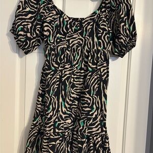 Nine West Black and Green Zebra Print Mini Dress